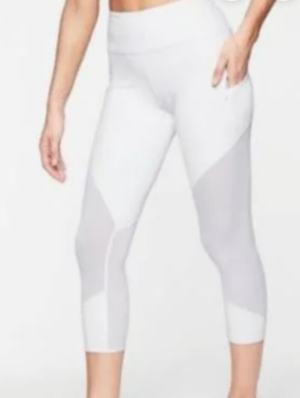 Athleta White Mesh-Panel Cropped Power Lift Leggings